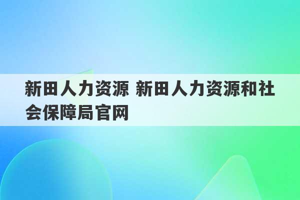 新田人力资源 新田人力资源和社会保障局官网