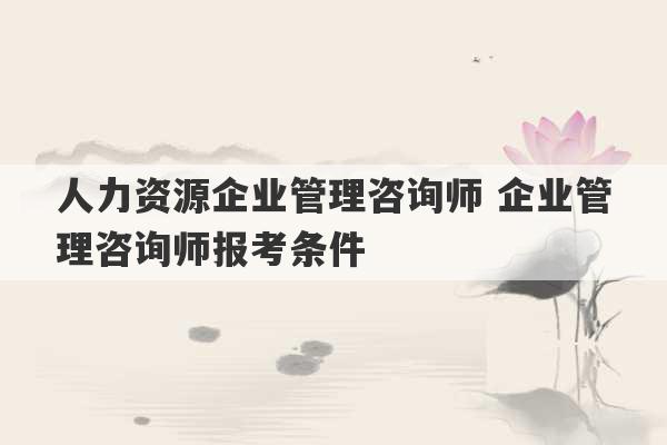 人力资源企业管理咨询师 企业管理咨询师报考条件