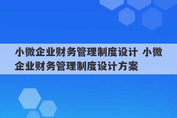 小微企业财务管理制度设计 小微企业财务管理制度设计方案