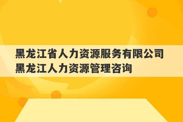 黑龙江省人力资源服务有限公司 黑龙江人力资源管理咨询