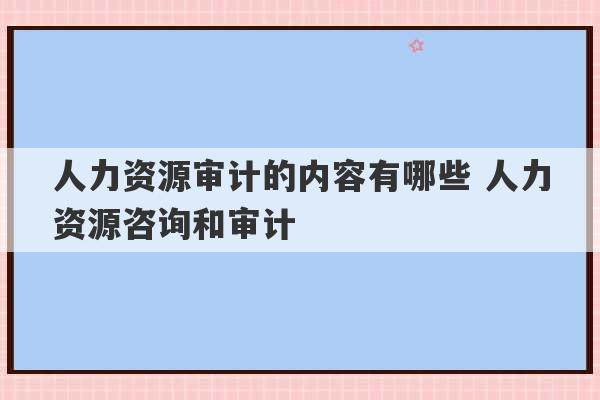 人力资源审计的内容有哪些 人力资源咨询和审计