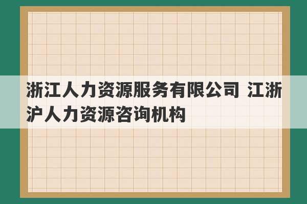 浙江人力资源服务有限公司 江浙沪人力资源咨询机构