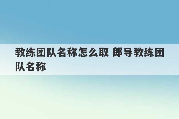 教练团队名称怎么取 郎导教练团队名称