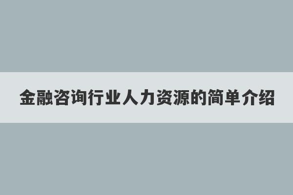 金融咨询行业人力资源的简单介绍