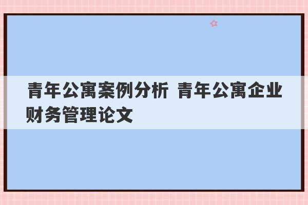 青年公寓案例分析 青年公寓企业财务管理论文