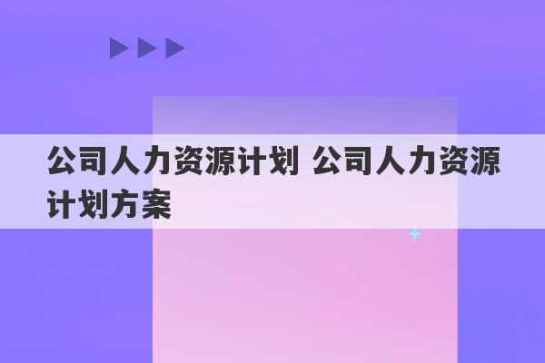 公司人力资源计划 公司人力资源计划方案