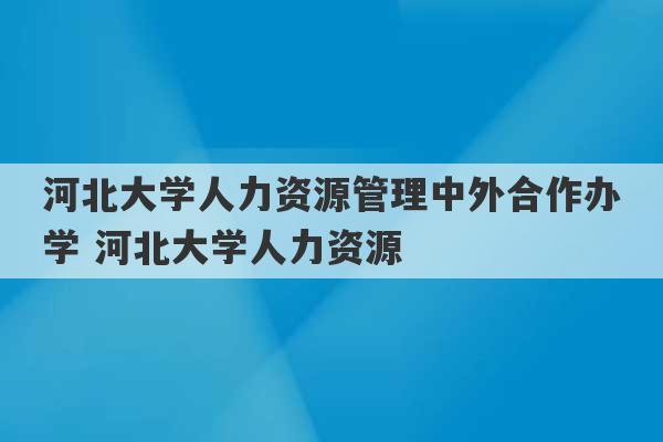 河北大学人力资源管理中外合作办学 河北大学人力资源