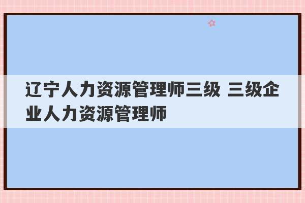 辽宁人力资源管理师三级 三级企业人力资源管理师