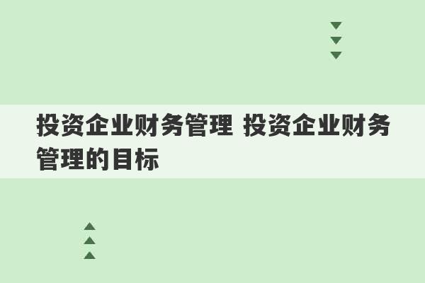 投资企业财务管理 投资企业财务管理的目标