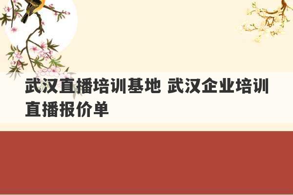 武汉直播培训基地 武汉企业培训直播报价单