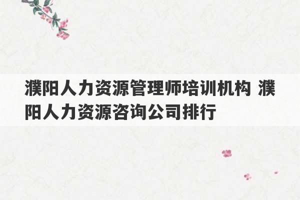 濮阳人力资源管理师培训机构 濮阳人力资源咨询公司排行