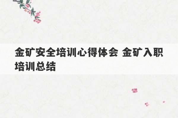 金矿安全培训心得体会 金矿入职培训总结