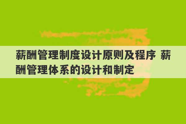 薪酬管理制度设计原则及程序 薪酬管理体系的设计和制定