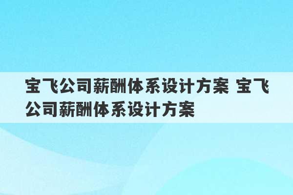 宝飞公司薪酬体系设计方案 宝飞公司薪酬体系设计方案