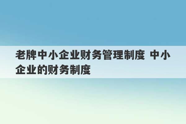 老牌中小企业财务管理制度 中小企业的财务制度