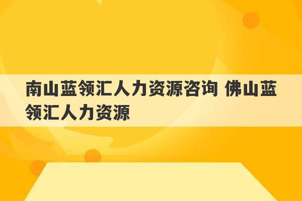 南山蓝领汇人力资源咨询 佛山蓝领汇人力资源