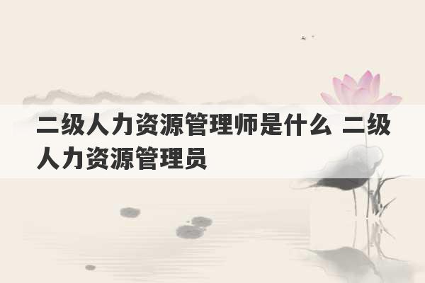 二级人力资源管理师是什么 二级人力资源管理员