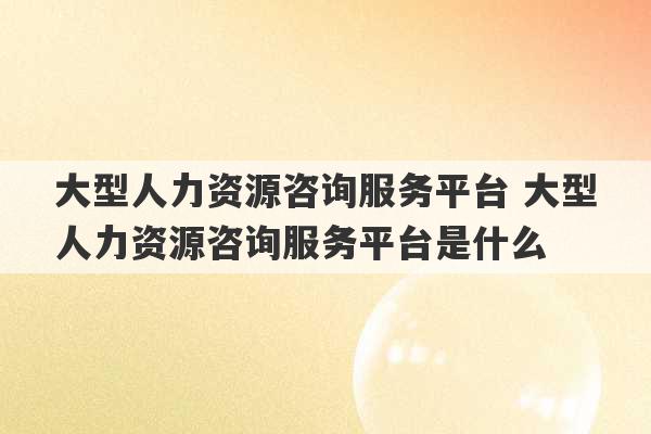 大型人力资源咨询服务平台 大型人力资源咨询服务平台是什么