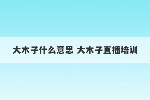 大木子什么意思 大木子直播培训