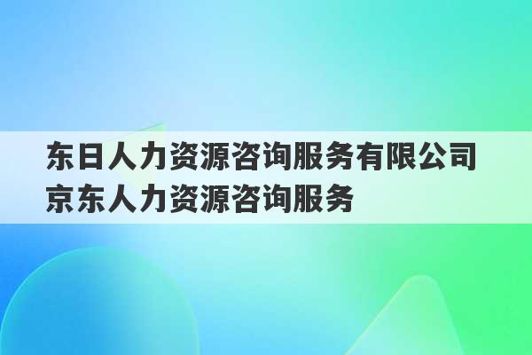 东日人力资源咨询服务有限公司 京东人力资源咨询服务