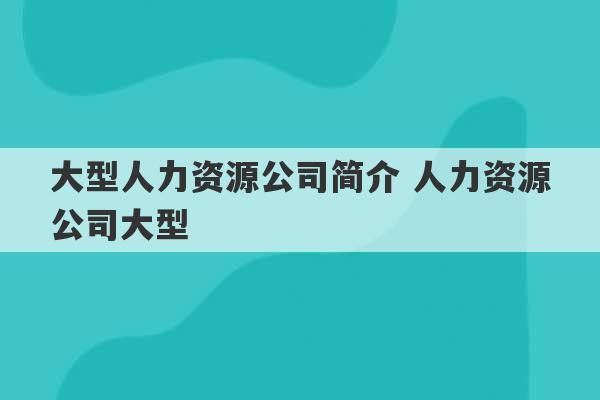 大型人力资源公司简介 人力资源公司大型