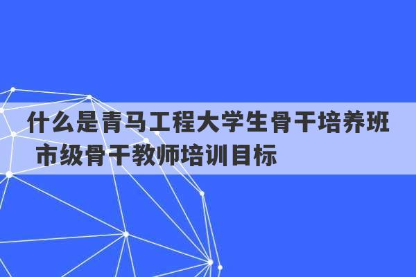 什么是青马工程大学生骨干培养班 市级骨干教师培训目标