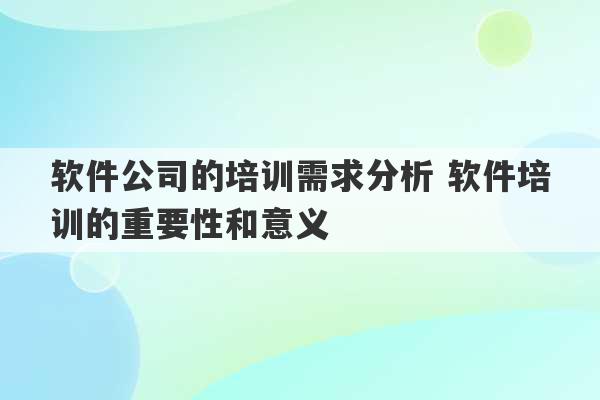 软件公司的培训需求分析 软件培训的重要性和意义