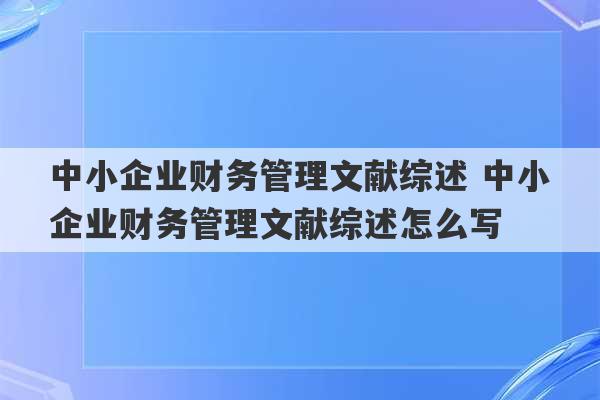 中小企业财务管理文献综述 中小企业财务管理文献综述怎么写