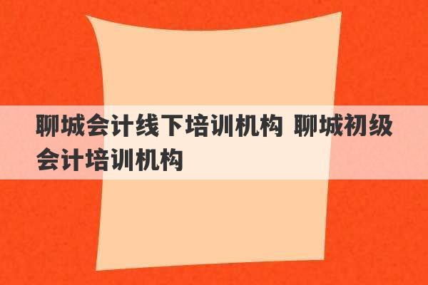 聊城会计线下培训机构 聊城初级会计培训机构