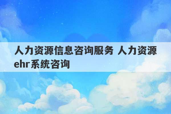 人力资源信息咨询服务 人力资源ehr系统咨询