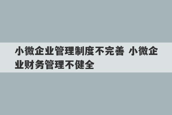 小微企业管理制度不完善 小微企业财务管理不健全