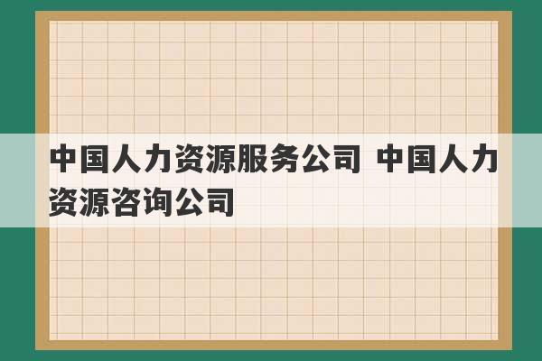 中国人力资源服务公司 中国人力资源咨询公司