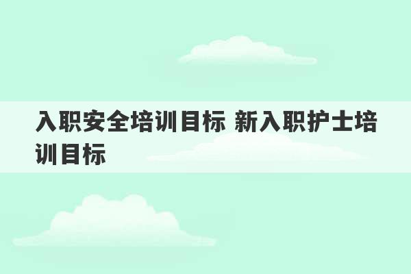 入职安全培训目标 新入职护士培训目标