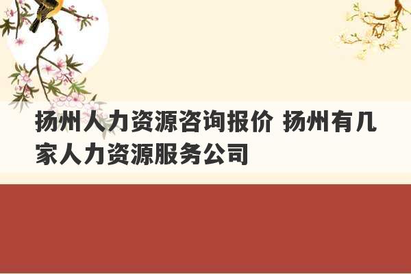 扬州人力资源咨询报价 扬州有几家人力资源服务公司