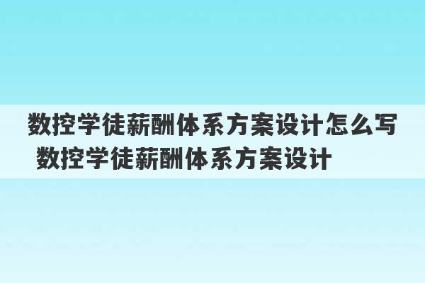 数控学徒薪酬体系方案设计怎么写 数控学徒薪酬体系方案设计