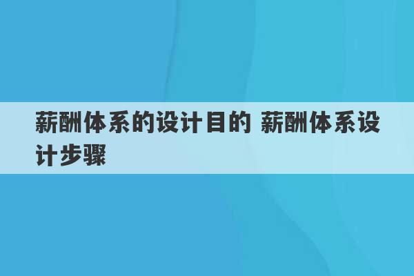 薪酬体系的设计目的 薪酬体系设计步骤