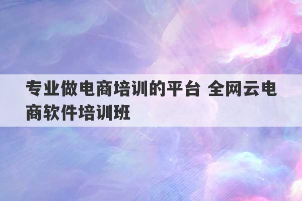 专业做电商培训的平台 全网云电商软件培训班