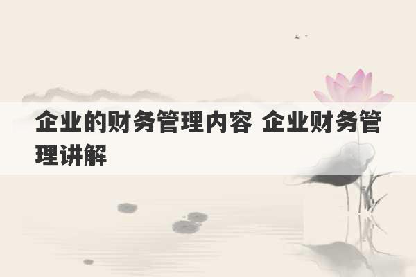 企业的财务管理内容 企业财务管理讲解