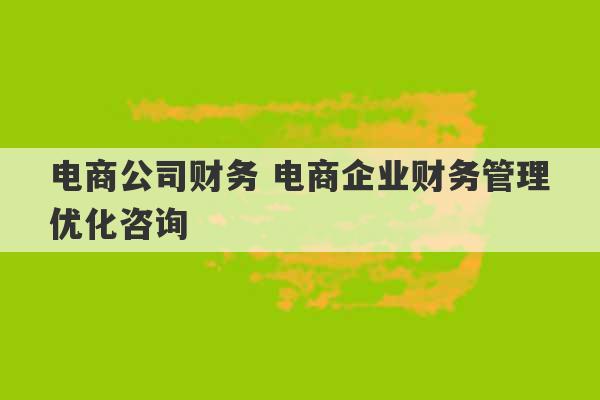 电商公司财务 电商企业财务管理优化咨询