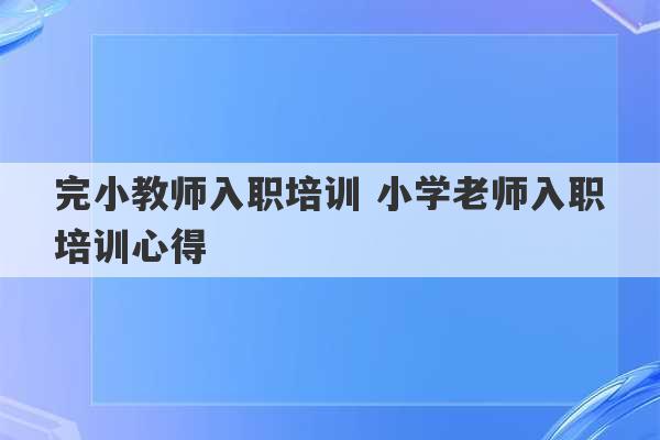 完小教师入职培训 小学老师入职培训心得