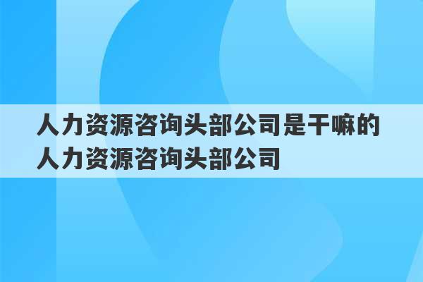 人力资源咨询头部公司是干嘛的 人力资源咨询头部公司