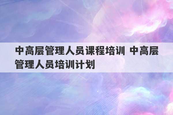 中高层管理人员课程培训 中高层管理人员培训计划