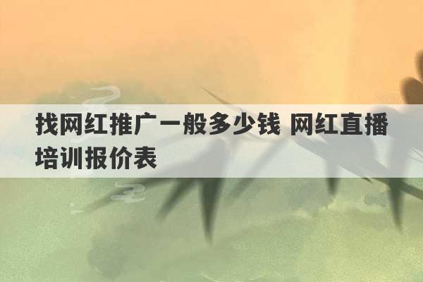 找网红推广一般多少钱 网红直播培训报价表