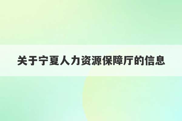 关于宁夏人力资源保障厅的信息