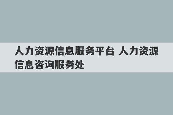 人力资源信息服务平台 人力资源信息咨询服务处