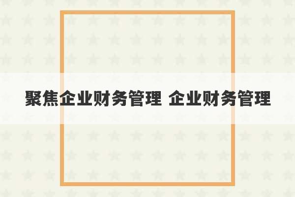 聚焦企业财务管理 企业财务管理