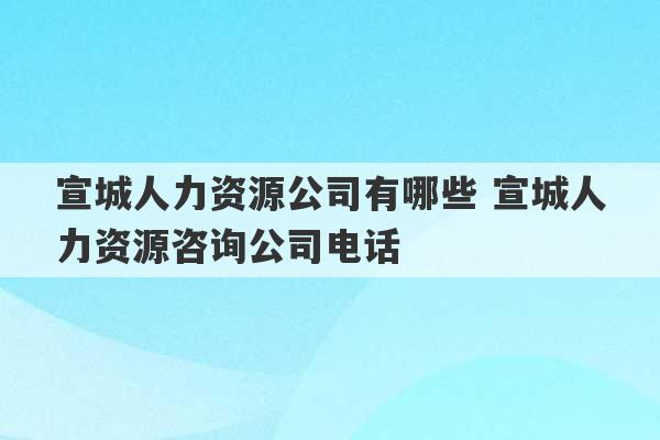 宣城人力资源公司有哪些 宣城人力资源咨询公司电话