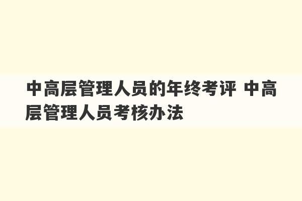 中高层管理人员的年终考评 中高层管理人员考核办法