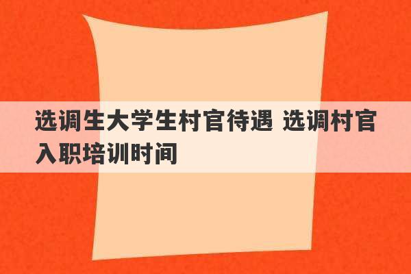 选调生大学生村官待遇 选调村官入职培训时间