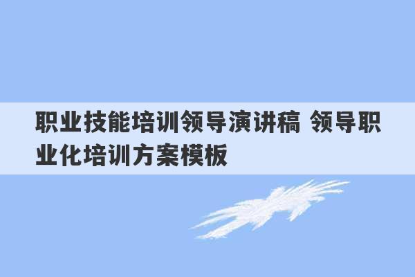 职业技能培训领导演讲稿 领导职业化培训方案模板